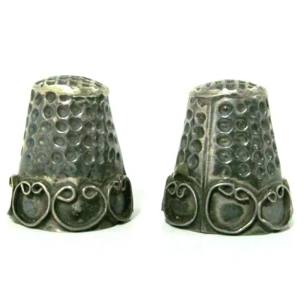 Vintage Sterling Silver Thimbles Scrolled Design 2 Piece Lot